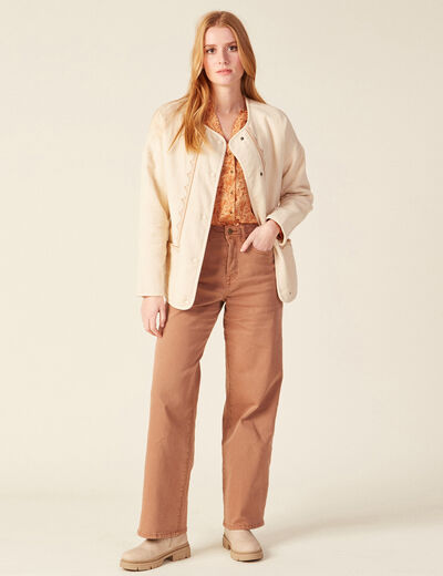 Veste droite boutonnée creme femme
