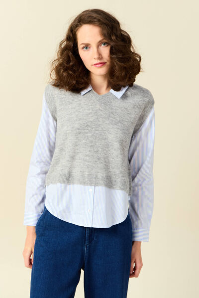 Pull 2-en-1 éco-responsable gris femme