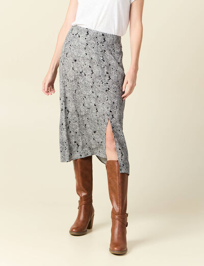 Jupe midi droite fendue noir femme