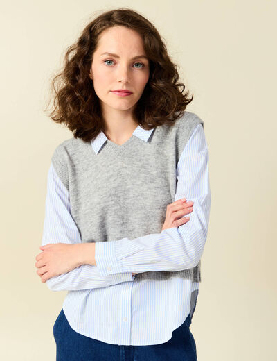 Pull 2-en-1 éco-responsable gris femme