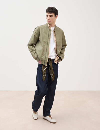 Blouson manches longues doubl&eacute; en coton vert kaki homme