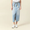 Jupe longue droite en jean denim bleach femme