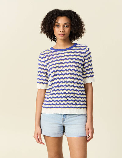 Pull manches courtes bleu electrique femme