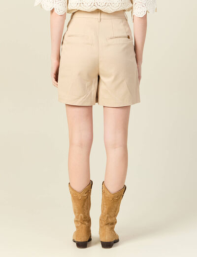 Bermuda droit taille haute beige femme
