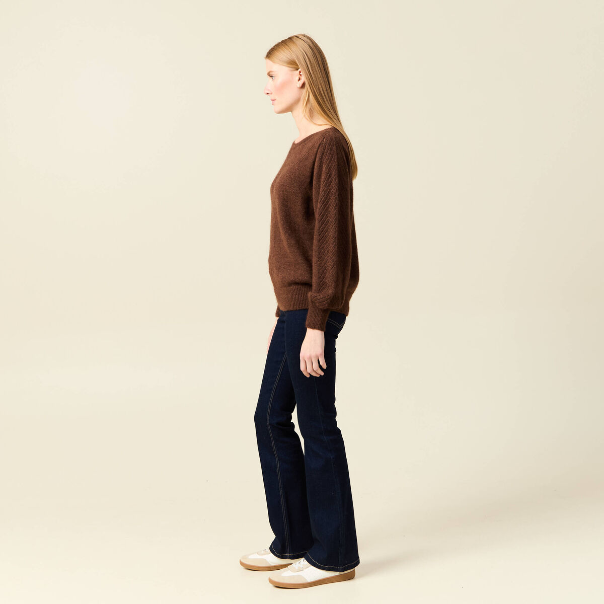 Pull manches longues fabriqu&eacute; en France marron fonc&eacute; femme