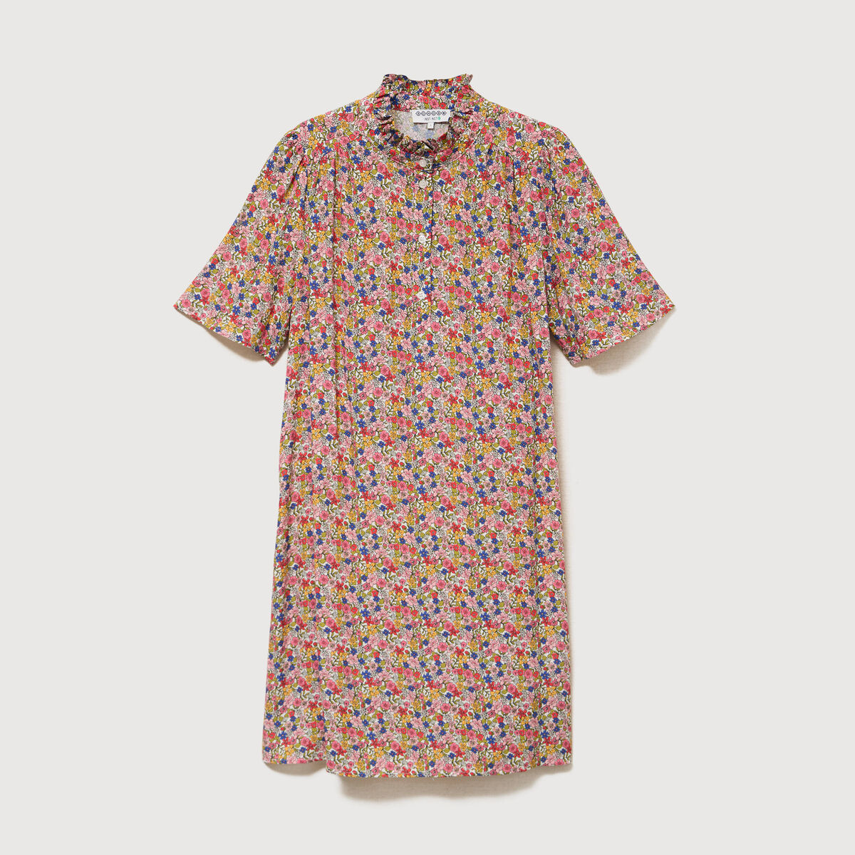 Robe manches courtes col montant multicolore femme