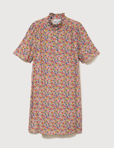 Robe manches courtes col montant multicolore femme