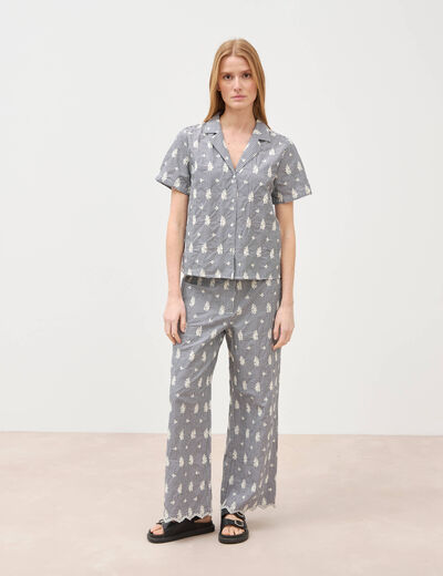 Chemise en coton manches courtes noir femme