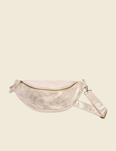 Sac banane métallisé beige femme