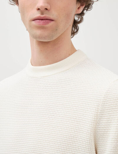 Pull col rond ecru homme