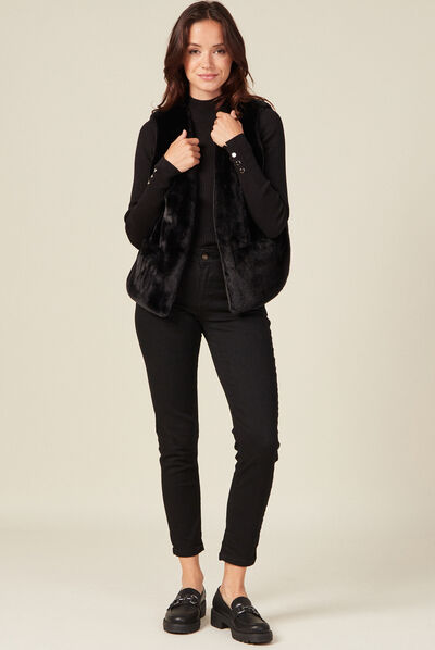 Pull manches longues côtelé noir femme