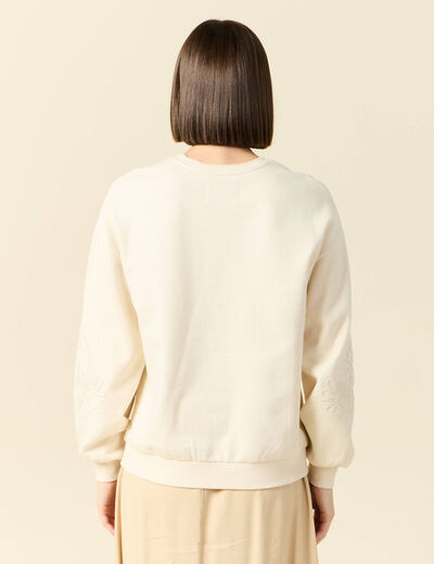 Sweat manches longues brodé ecru femme