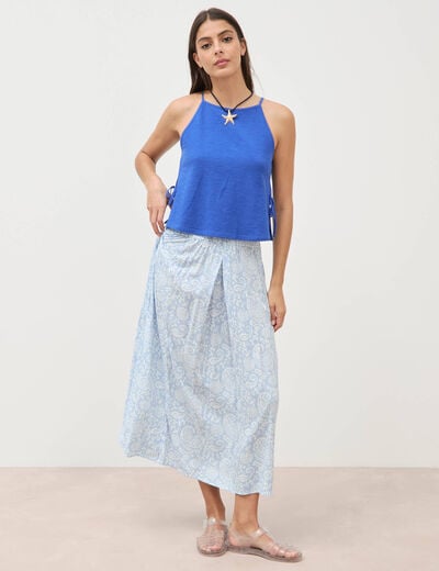 D&eacute;bardeur ray&eacute; et nou&eacute; col rond en coton bleu electrique femme