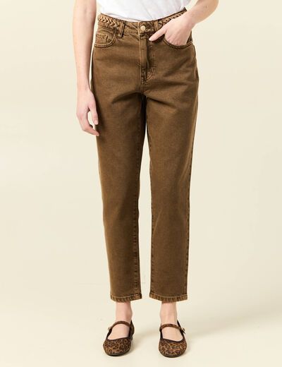 Jeans mom 7/8ème marron foncé femme