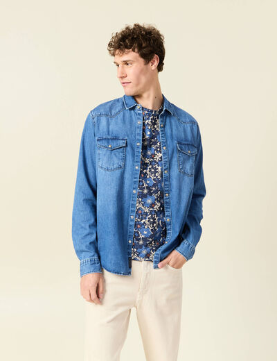 Chemise manches longues denim brut homme