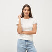 T-shirt ajust&eacute; col rond manches courtes ivoire femme