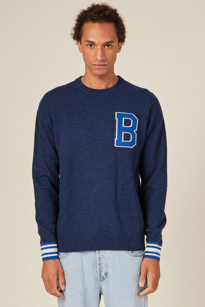 Pull éco-responsable bleu marine homme