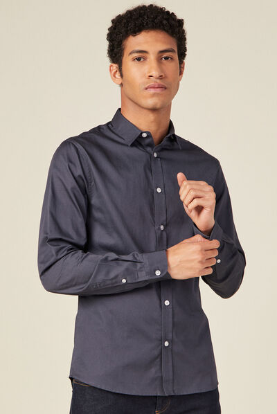 Chemise manches longues bleu gris homme