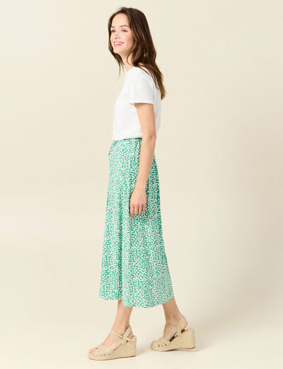 Jupe longue évasée vert femme