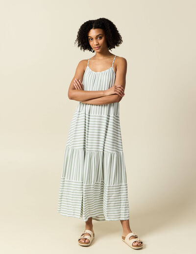 Robe longue droite bretelles vert olive femme