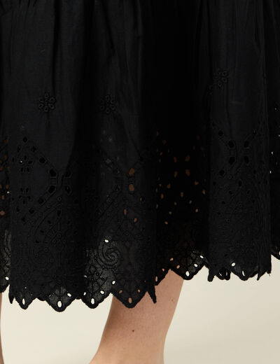 Jupe longue évasée brodée noir femme