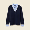 Pull manches longues 2-en-1 bleu foncé femme