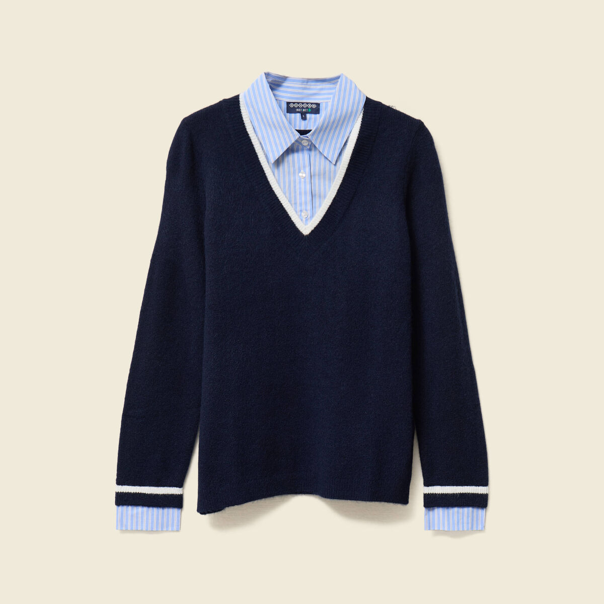 Pull manches longues 2-en-1 bleu foncé femme