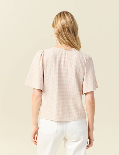 Blouse manches courtes nouée marron clair femme