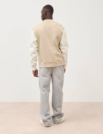 Sweat manches longues brod&eacute; beige homme