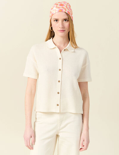 Polo manches courtes creme femme