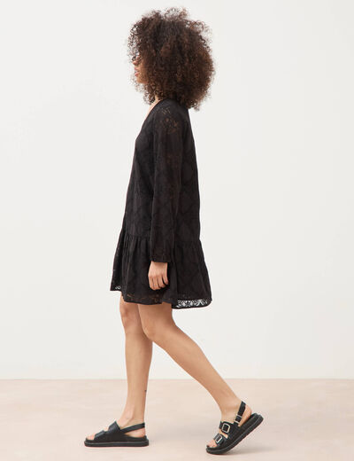 Robe dentelle manches longues doubl&eacute;e noir femme