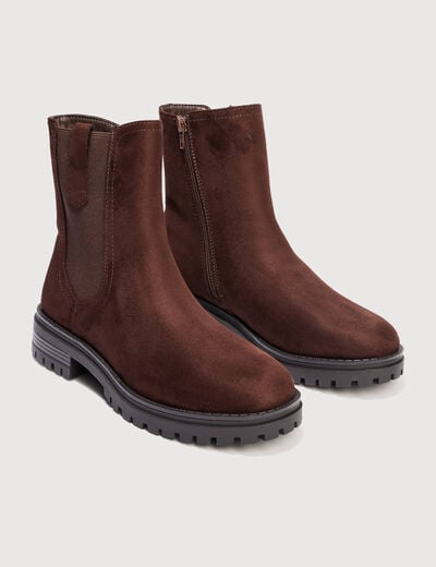 Bottines &agrave; semelle crant&eacute;e marron fonc&eacute; femme