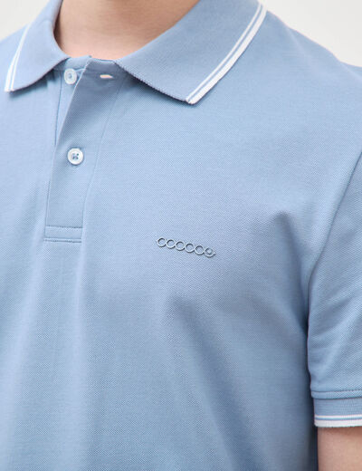 Polo cintr&eacute; en coton manches courtes bleu gris homme