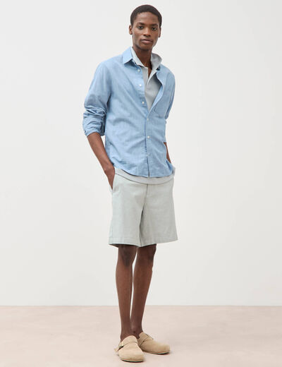 Polo manches courtes col cubain gris clair homme