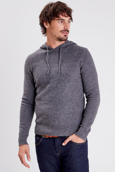 Pull manches longues à capuche gris foncé homme