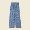 Pantalon large ceinturé bleu femme