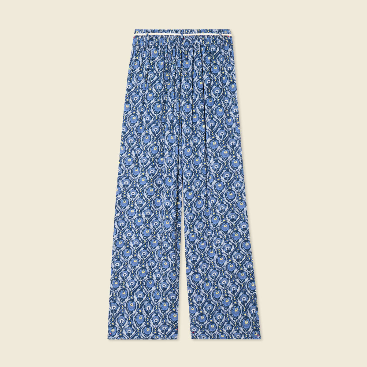 Pantalon large ceinturé bleu femme