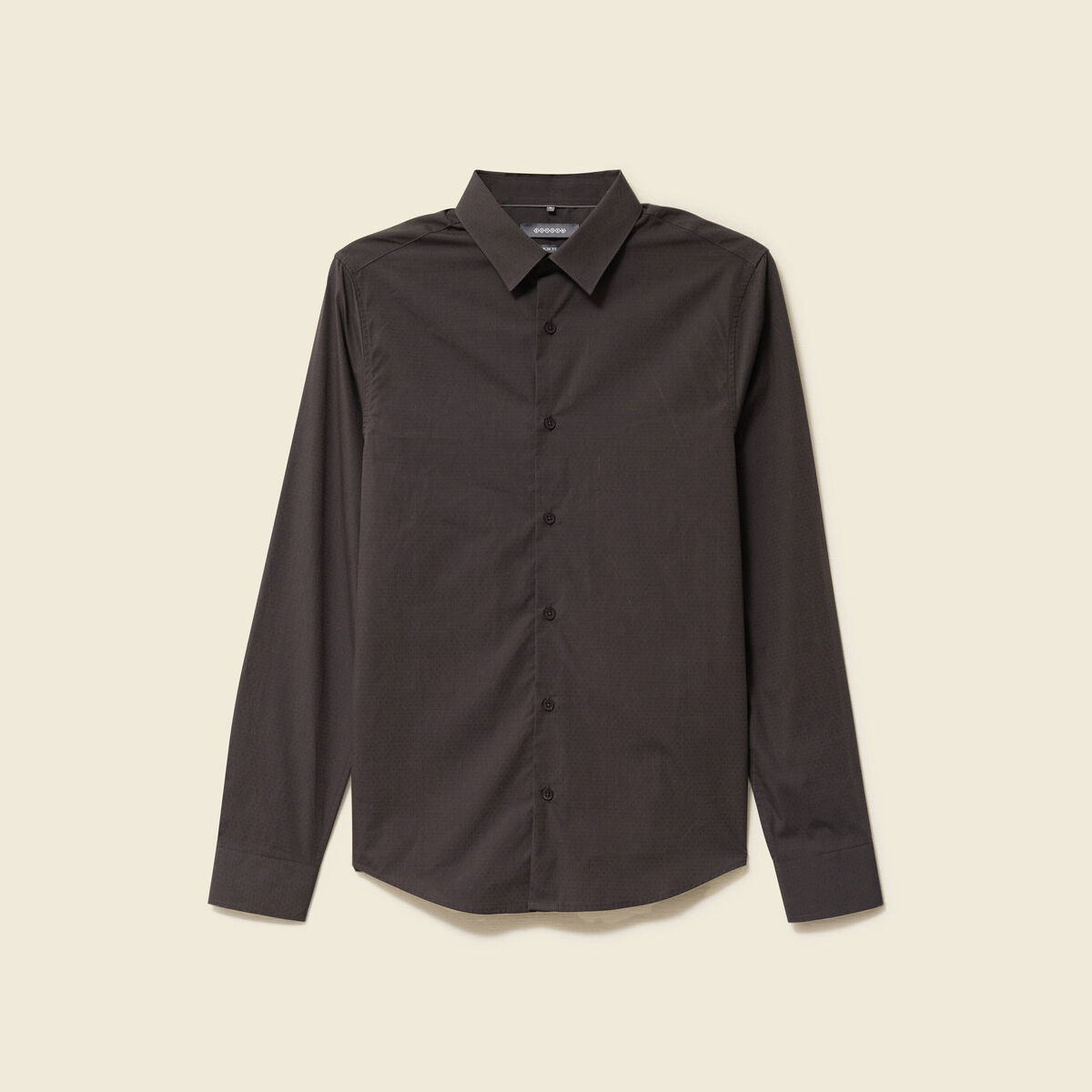 Chemise cintr&eacute;e en coton manches longues gris fonc&eacute; homme