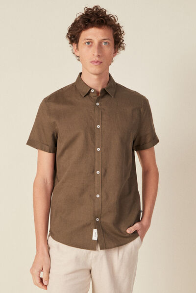 Chemise manches courtes taupe homme