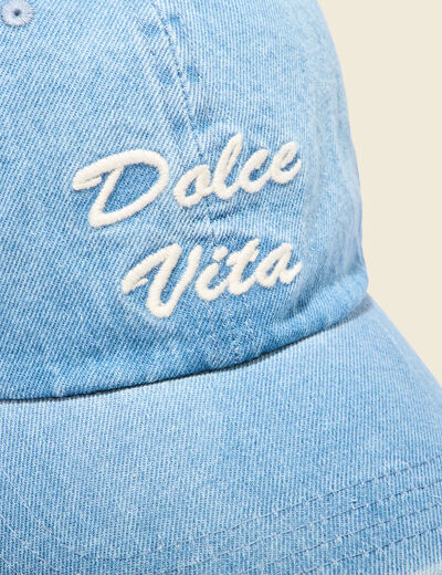 Casquette brodée en jean denim bleach femme