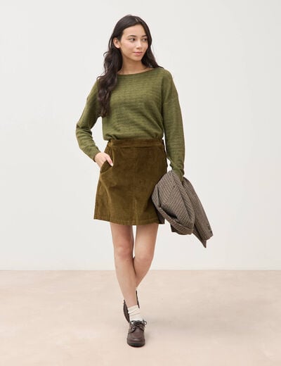 Pull manches longues col bateau vert kaki femme