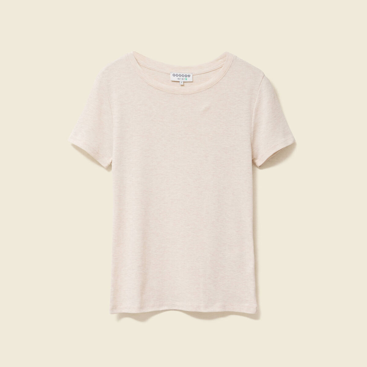 T-shirt cintré col rond manches courtes beige femme
