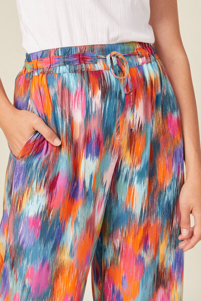 Pantalon large fluide multicolore femme