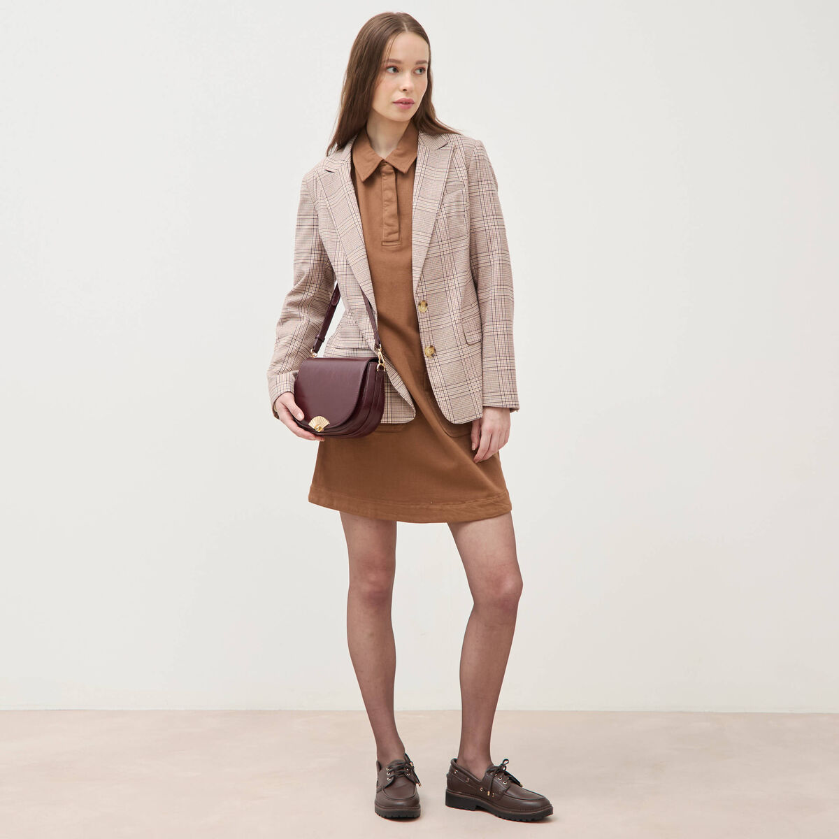 Robe manches courtes marron femme