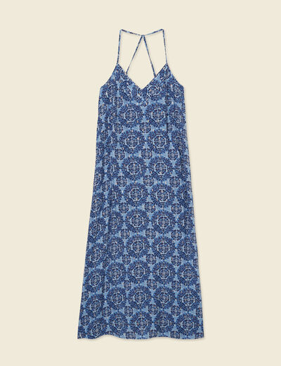 Robe longue évasée fluide bleu femme
