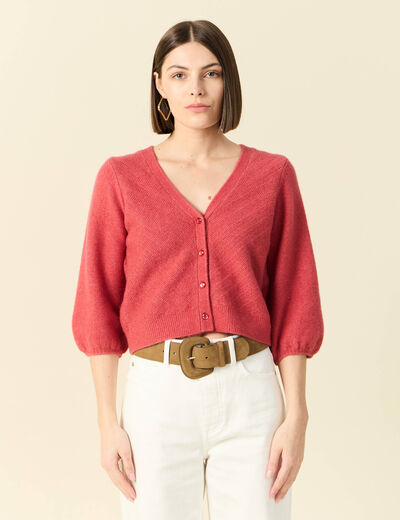 Gilet manches 3/4 rose framboise femme