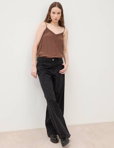 Jeans ample d&eacute;tails clout&eacute;s denim noir femme