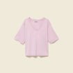 T-shirt col v manches courtes en coton parme femme