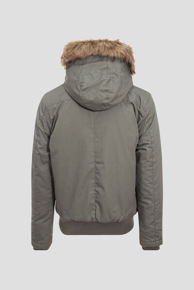 Blouson droit à capuche vert kaki homme