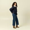Manteau droit court col classique bleu fonc&eacute; femme